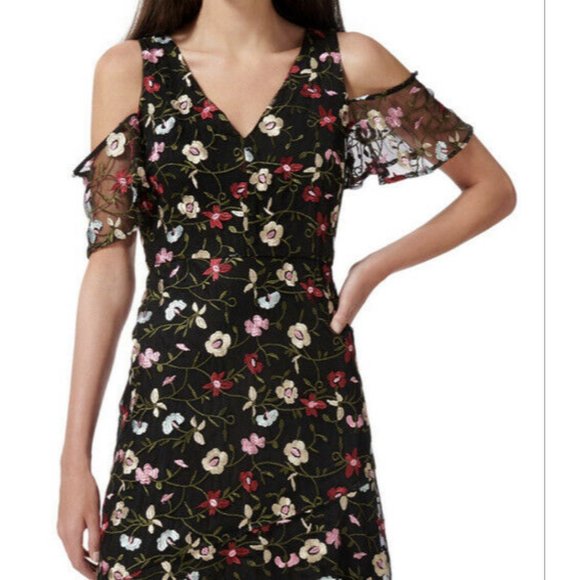 NWOT Sam Edelman Floral Embroidered Short Sleeve/ Cold Shoulder Dress - 2 - Picture 3 of 12